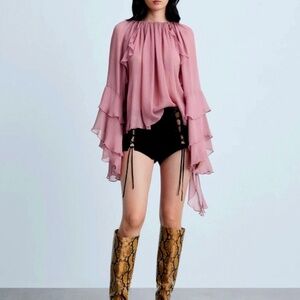 Elegant Pink Ruffled Women's Top